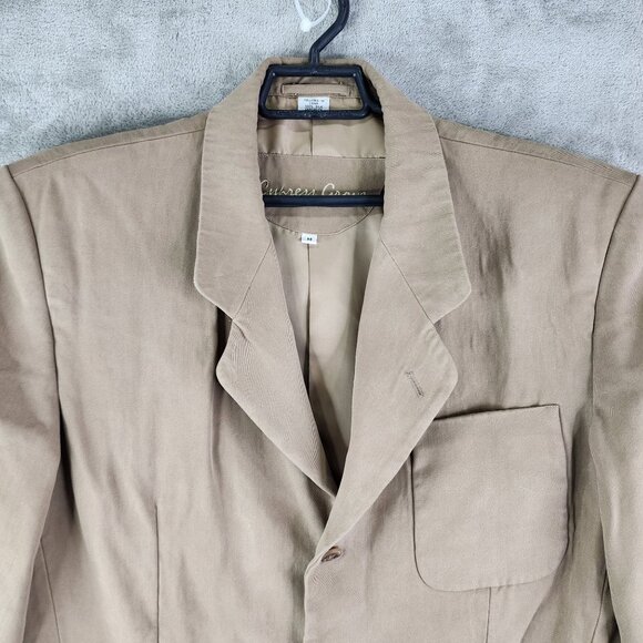 Mens Tan Cypress Grove 100% Silk Gaberdine Blazer Jacket 3 Button Long Sleeve M - Picture 4 of 12